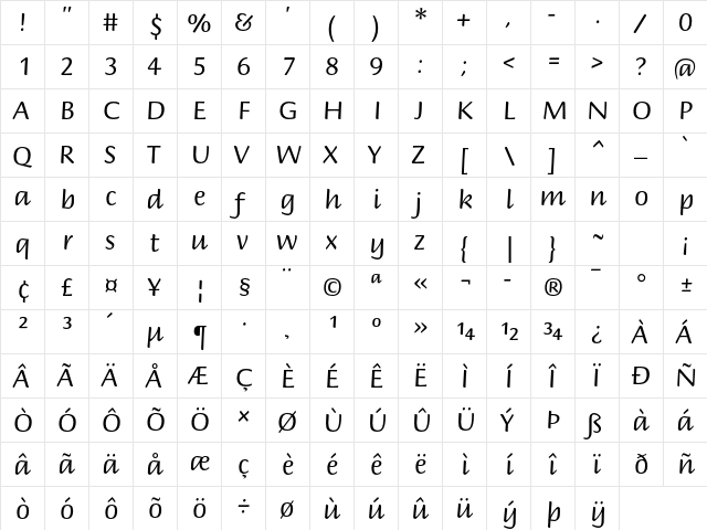 Briem Script Std Regular  glyph index