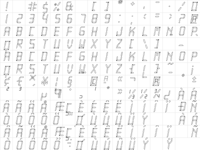 New X Digital tfb Hollow Regular  glyph index