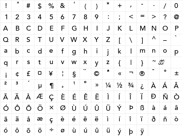 Expo Book SSi Medium  glyph index