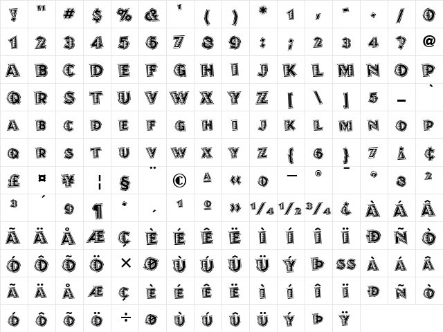 JuanitaLinoITC TT Regular  glyph index