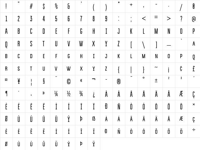 BravoSC Regular  glyph index