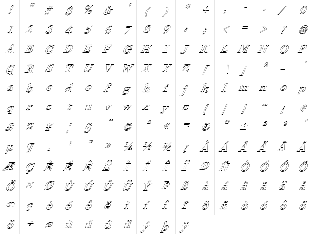 FZ ROMAN 28 HOLLOW ITALIC Normal  glyph index