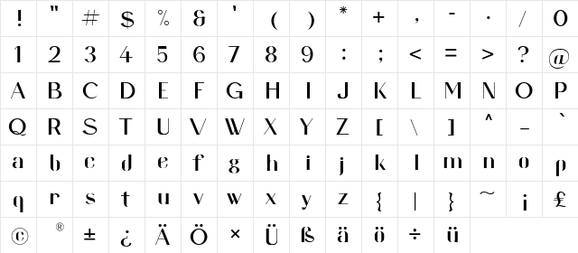 Bainai-DEMO Regular  glyph index