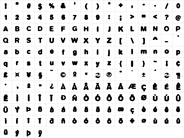 Blur Regular  glyph index