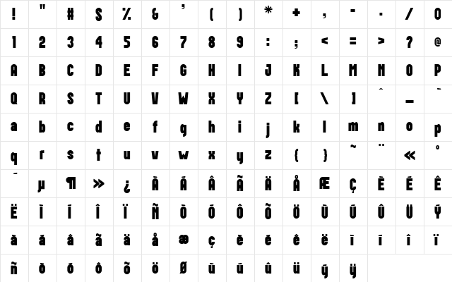 Postillon Regular  glyph index