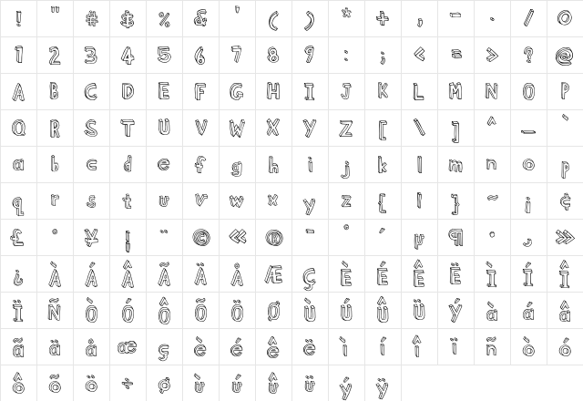 Blockhead Plain  glyph index
