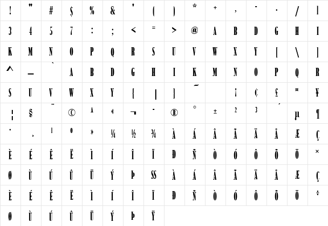 BodoniNo2ComDUlt Regular  glyph index