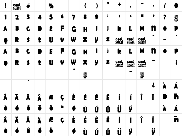 Cool Chaos Regular  glyph index