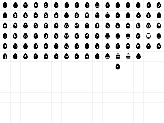 DJB Eggsellent Regular  glyph index