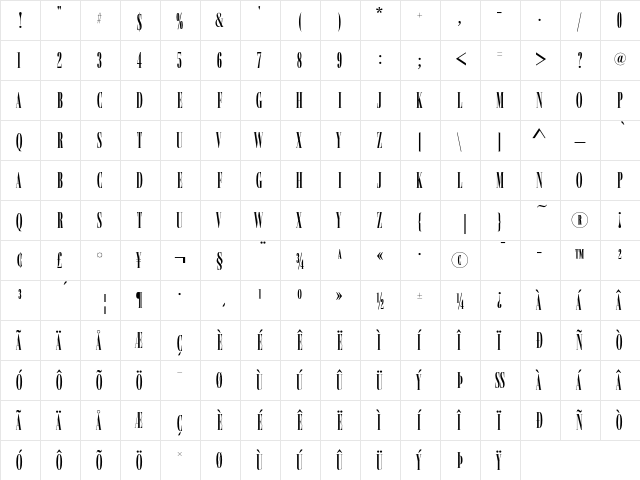 Basilia Compress D Medium  glyph index