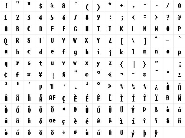 BaseMonoNarrowBold Bold  glyph index