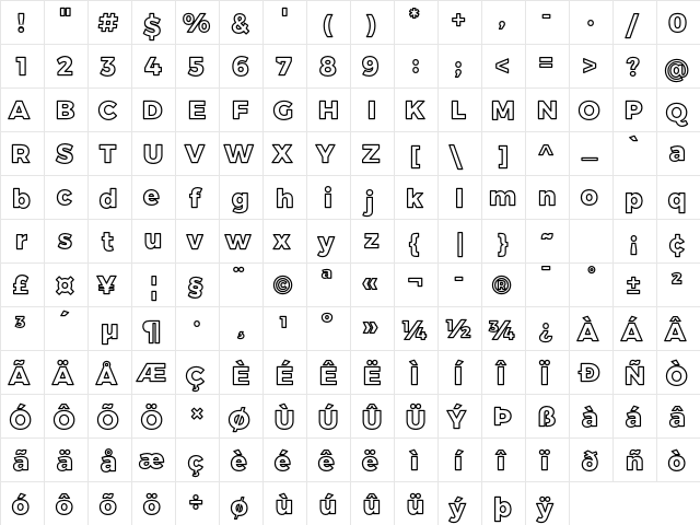 Trueno ExtraBold Outline  glyph index