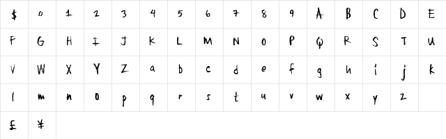 LargeCrayon Regular  glyph index