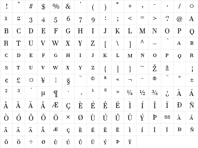 Cellini-RegularSC Regular  glyph index