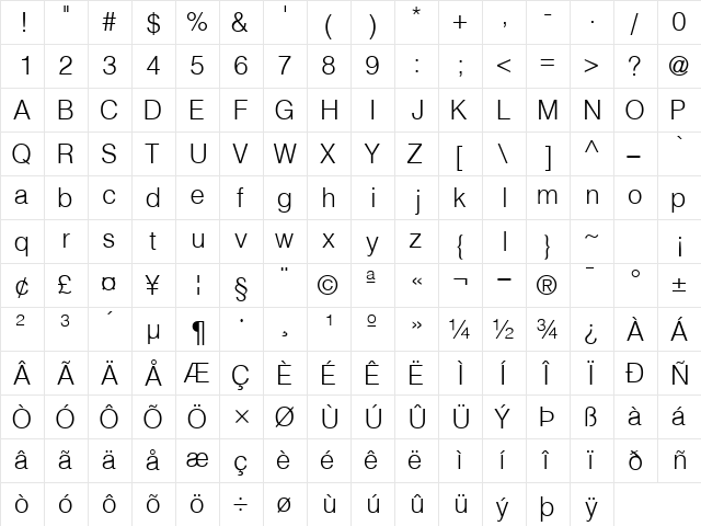 ContextLightSSK Regular  glyph index