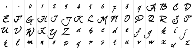 curlyJoe Regular  glyph index