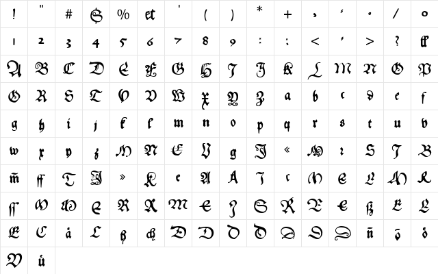 HansFraktur Regular  glyph index