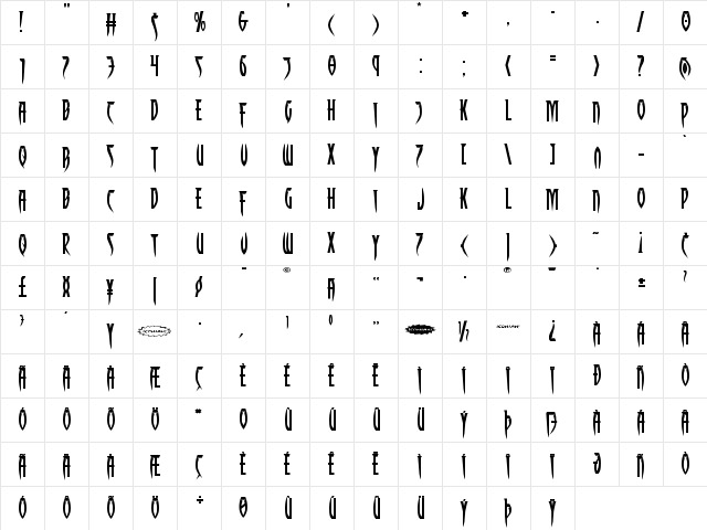 Inhumanity Extra-Expanded Expanded  glyph index