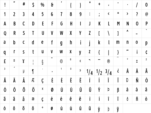 Roadgeek 2005 Series 1W Regular  glyph index