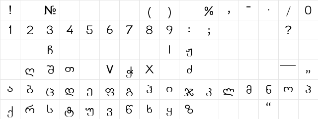 GEO-Kolkhetnusx Regular  glyph index