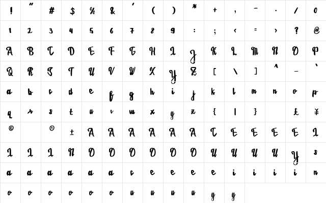 EstrellasaFont Regular  glyph index