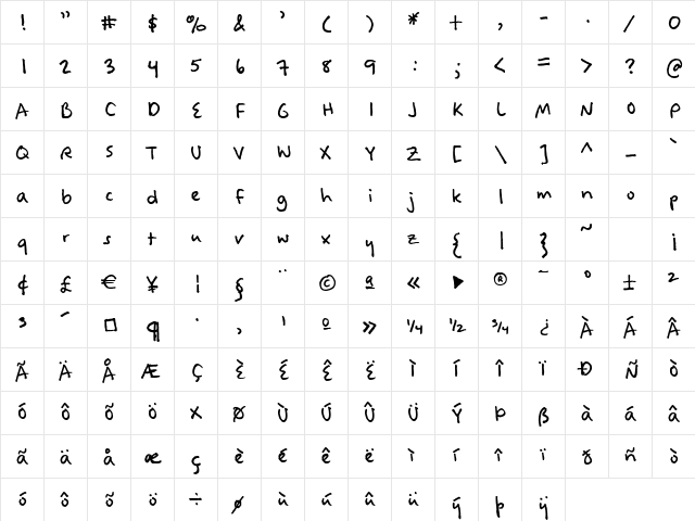 Felt Tip Woman Regular  glyph index