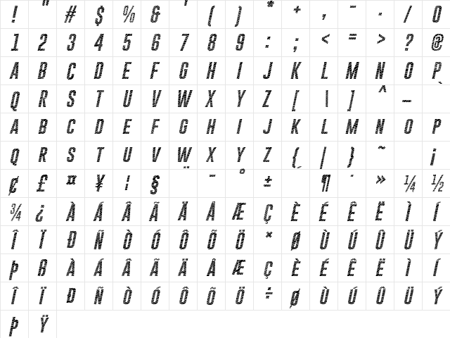 Gobold CUTS Italic  glyph index