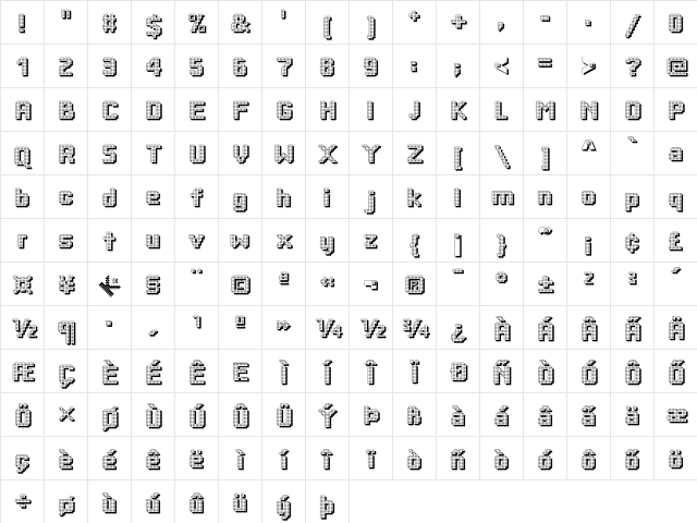 DottyShadow Regular  glyph index