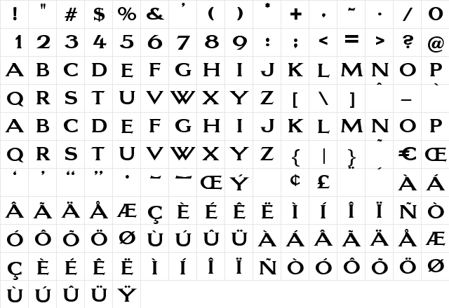 LaguneBold Regular  glyph index