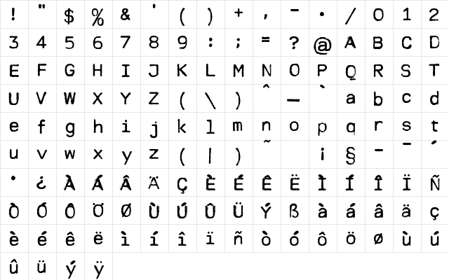 MODERN TYPEWRITER Regular  glyph index