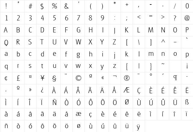 Goudita Sans Light SF Regular  glyph index