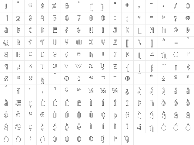 Attracted Monday Outline Regular  glyph index