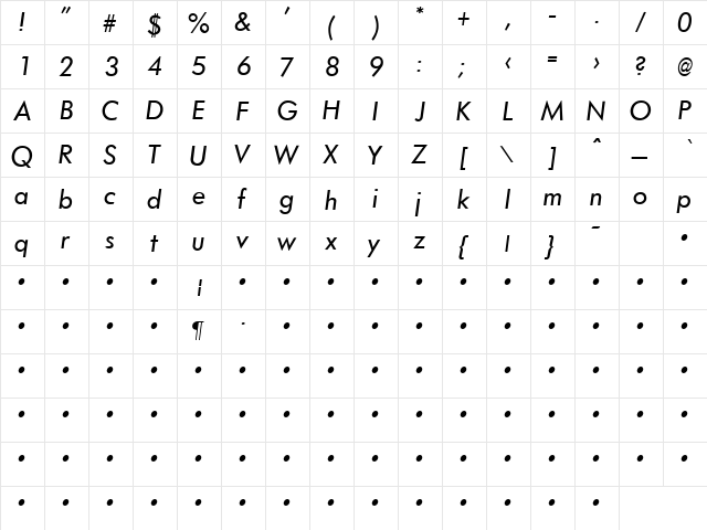 QTFuture Italic  glyph index