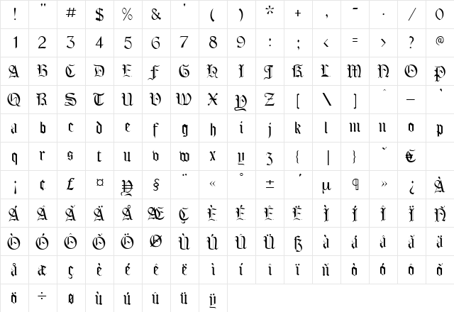 Cordoba Regular  glyph index