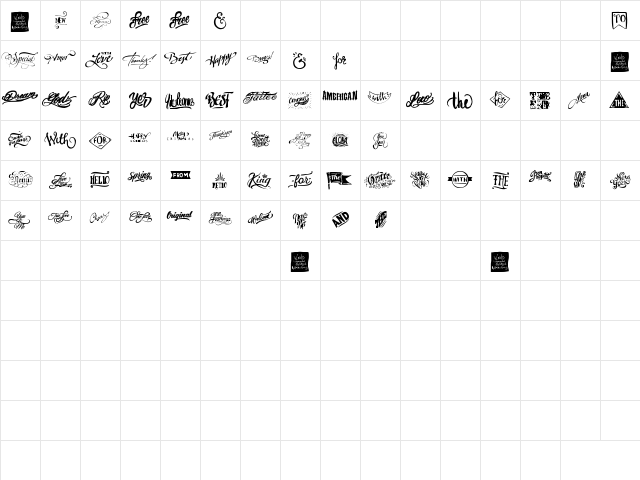 Words Regular  glyph index