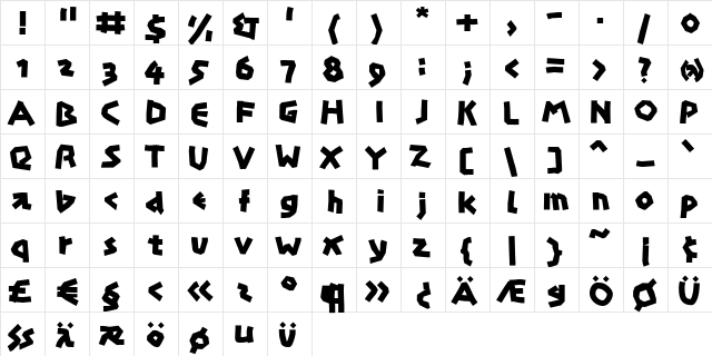 Papercuts Regular  glyph index