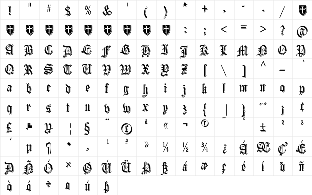 Carta Magna Line FFP  glyph index