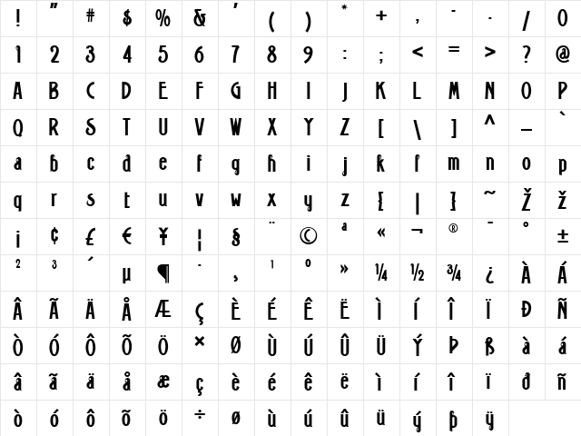 Grand Rapids NF Regular  glyph index