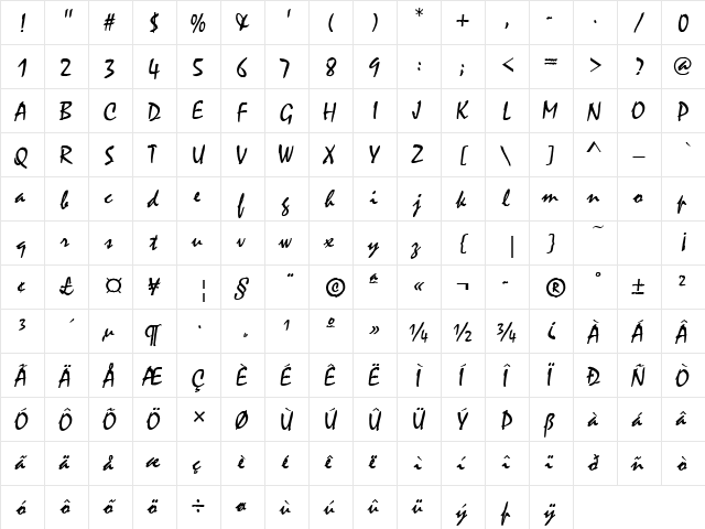 MistralJoiD Regular  glyph index