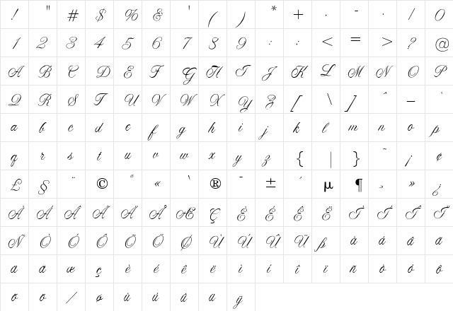 OPTIAltoGreeting Regular  glyph index