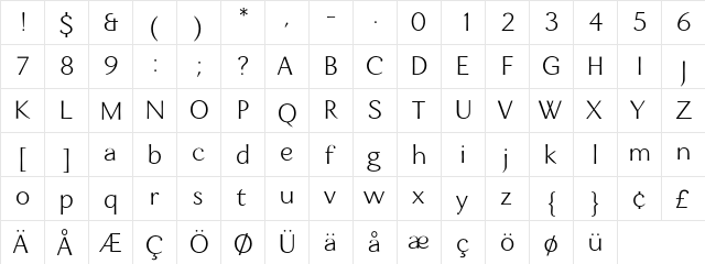 Eniza Light  glyph index
