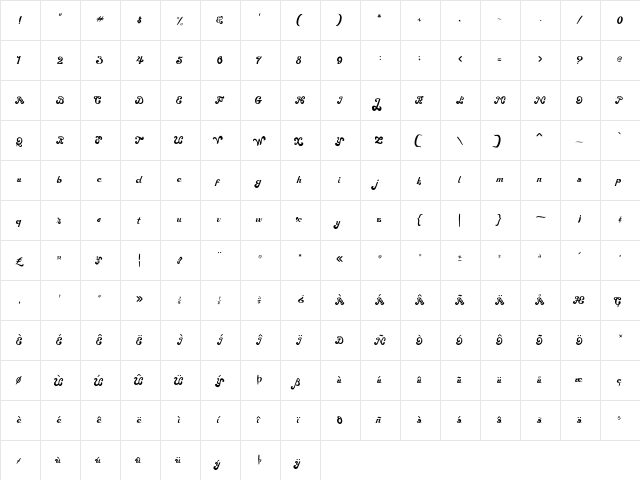 Magic Wand Regular  glyph index