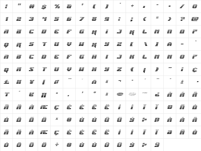 Jumpers Gradient Italic Italic  glyph index