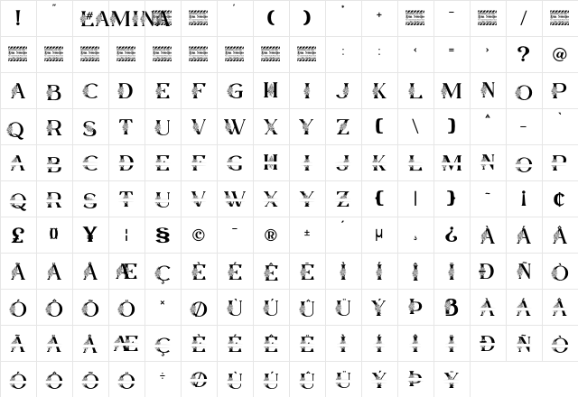 Lamina Personal Use Regular  glyph index