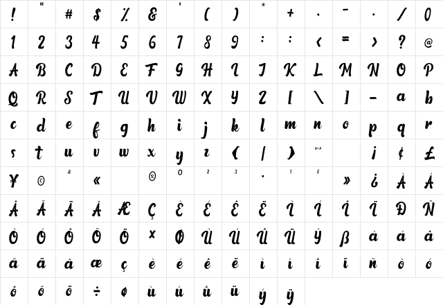 Qintoun Regular  glyph index