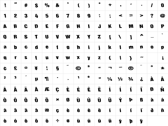 ChildsPlayType64 Regular  glyph index