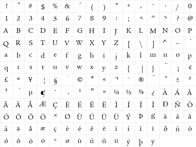 ITCLegacySerif LT Book Regular  glyph index