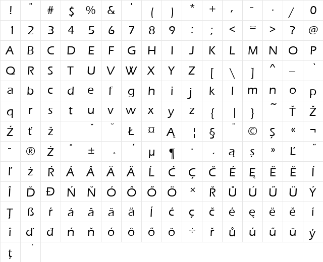 ErasItcTEEMed Regular  glyph index