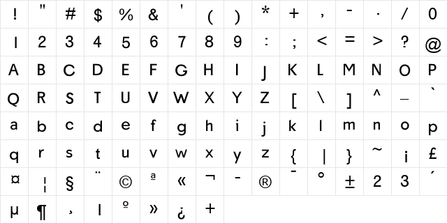 Macro Regular  glyph index