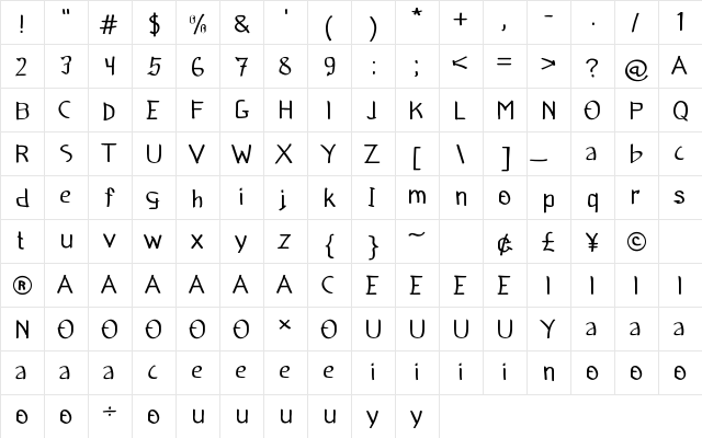 JUNKRIK Regular  glyph index